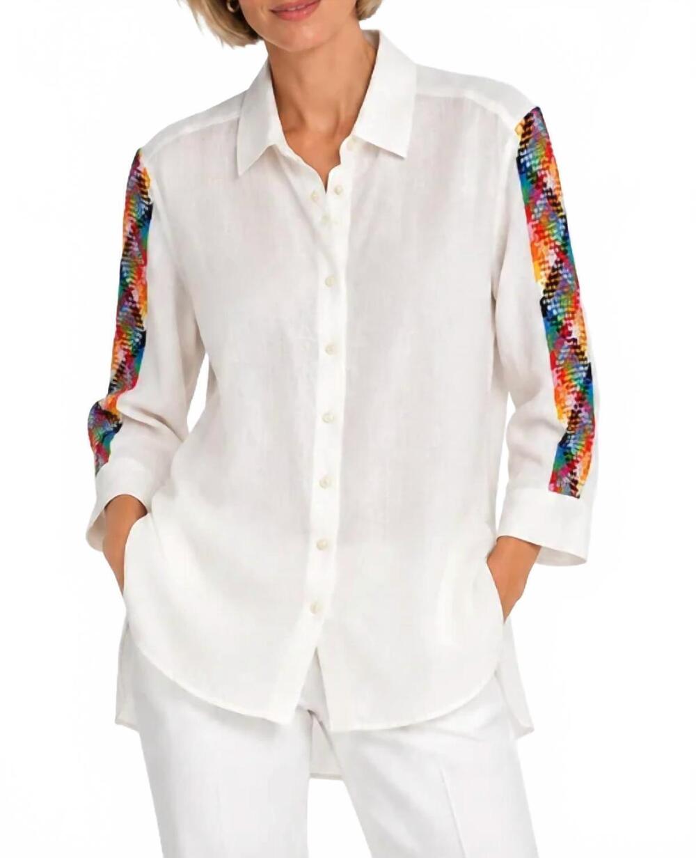 NEW VILAGALLO braided wonder button front shirt in white